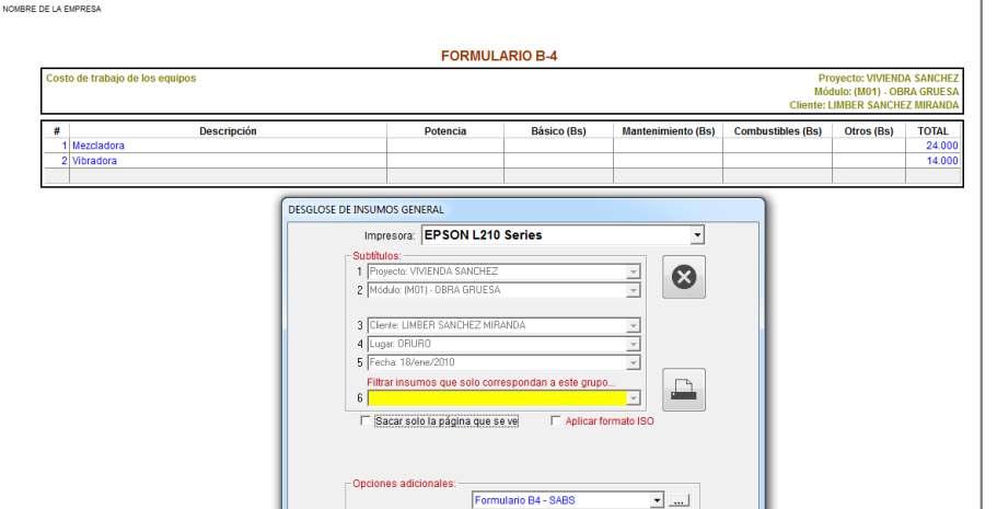 13 ahora posee la habilidad de imprimir el formulario B4 de las normas básicas del SABS (Bolivia).