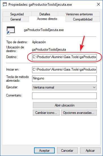 Configuración Ejecución Independiente - Terminal de Taller 1.- Haga clic sobre n acceso directo al fichero gaproductortoolsejecuta.exe. 2.