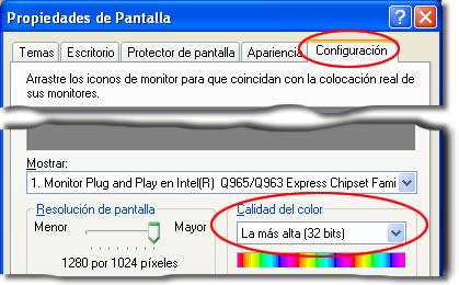 Configuración previa en Windows 2008, Continuación Calidad del color en el Servidor La calidad del color en el Servidor deberá ser de 32 bits.