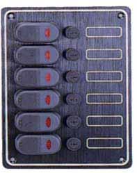 Tamaño 94x131 mm. 011137 Panel de 6 interruptores estanco iluminados con led indicador.