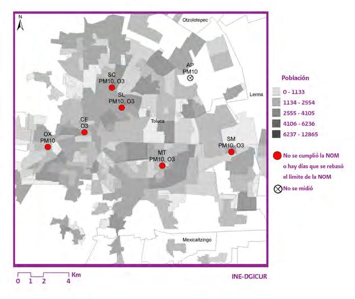 Cuarto almanaque de datos y tendencias de la calidad del aire en 2 ciudades mexicanas (-) Figura 5.3 Principales problemas con la calidad del aire en 28 o y distribución de la población 5.