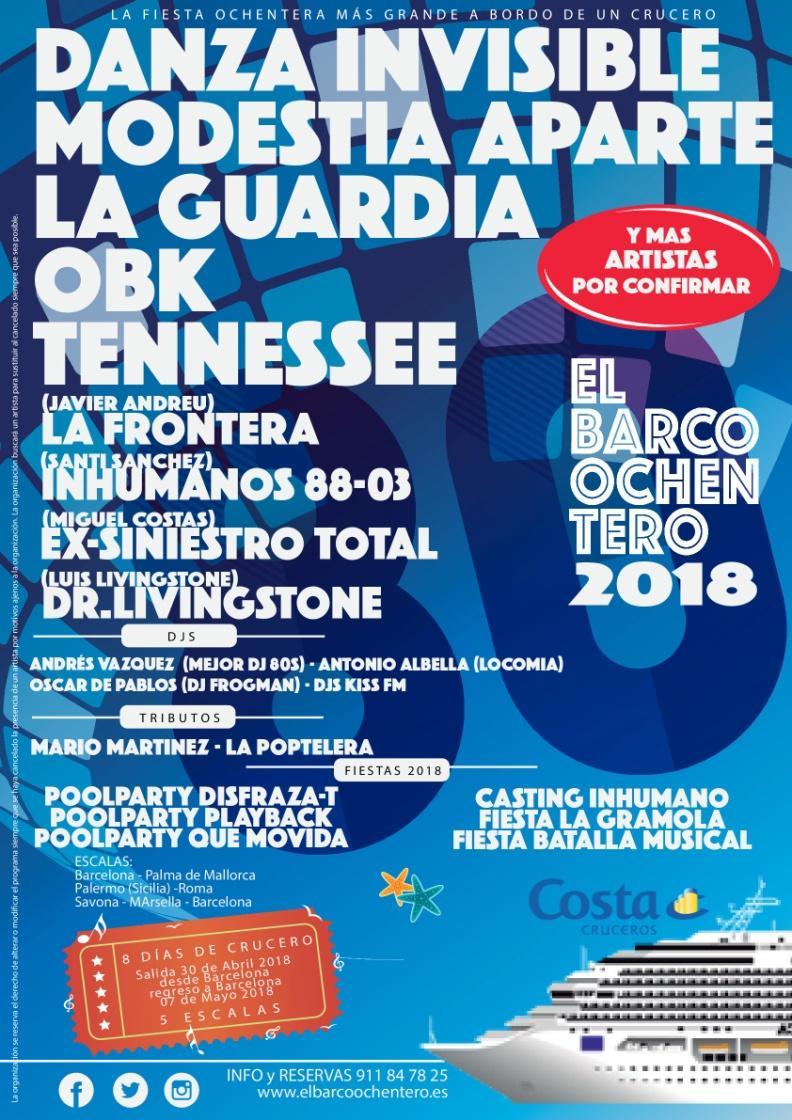 Para EL BARCO OCHENTERO 2018 hemos preparado un cartel con varios de los grupos más emblemáticos del panorama musical español de los 80s.