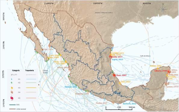 Huracanes en México, 1970-2013 Entre 1970 y 2013, de los 22 ciclones de categoría 3 o más en la escala Saffir-Simpson que afectaron las costas de los océanos Pacífico y Atlántico mexicanos, diez