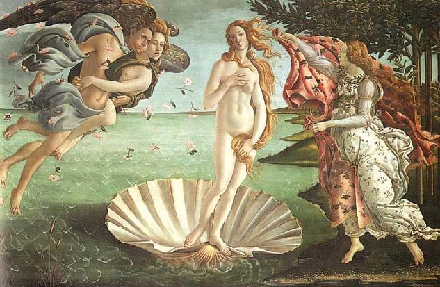 8. Esta obra se llama El nacimiento de Venus, sabrías señalar quién era Venus. a) La hermana de la Virgen María. b) Una prostituta famosa en la Florencia del siglo XV que se casó con Botticelli.
