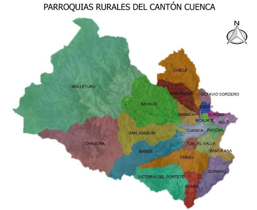 Figura.: Parroquias rurales del cantón Cuenca Fuente: Red Sísmica del Austro. Elaboración: BURGOS. M., LOAYZA. J.