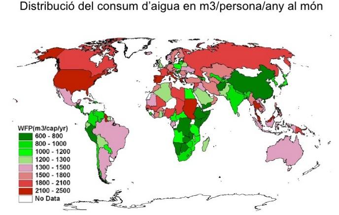 26) A la il lustració següent tens el consum d'aigua per persona -en m3 en un any i per països.