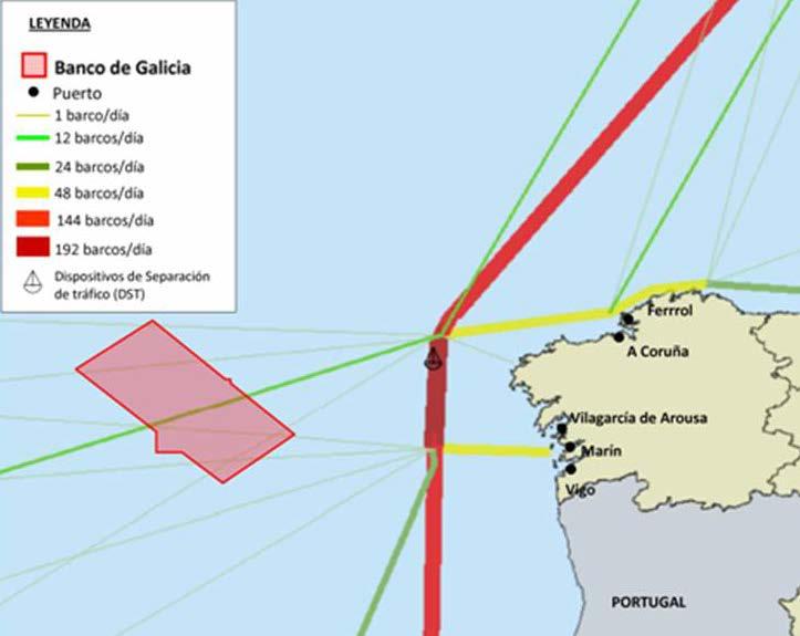 Figura 2.6. Principales rutas marítimas en Galicia. Fuente: Marine Plan, Atlas para la Planificación Espacial Marítima.