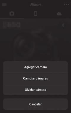 1 Dispositivo inteligente: En la aplicación SnapBridge, abra la pestaña, toque > Olvidar cámara, seleccione la cámara deseada y