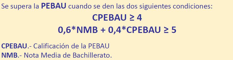 1.- Pruebas de acceso La calificación de la PEBAU será la media aritmética de las