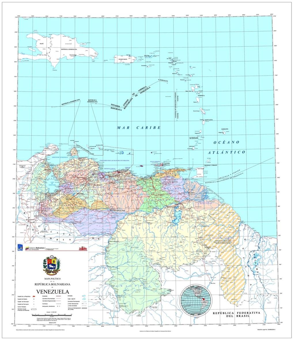 2015: Mapa oficial de la República Bolivariana de Venezuela.