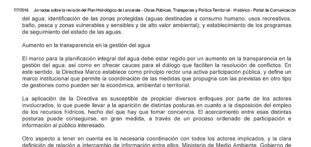 Figura 11. Nota de prensa sobre Jornadas de revisión del Plan Hidrológico de Lanzarote 2.