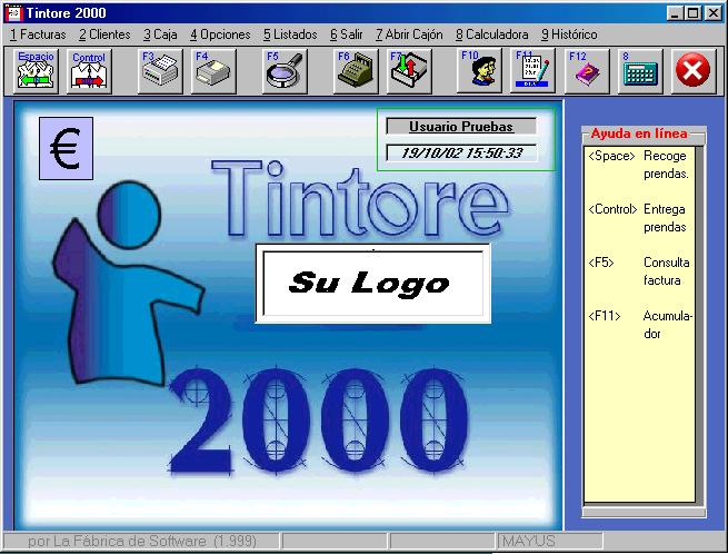 Características funcionales : Como empezar Una vez instalado el programa de demostración de Tintore2000, nos habrá creado un icono en el botón Inicio, en el grupo Programas, que se denominará