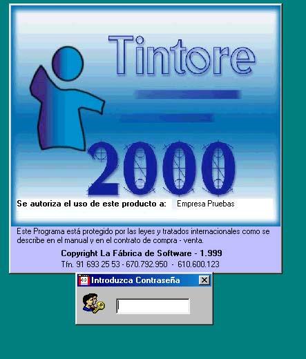 Lo primero que Tintore2000 hace al arrancar es preguntarnos una palabra clave: Tintore2000 tiene potentes métodos antihurto por parte de los empleados, controlando quién realiza las
