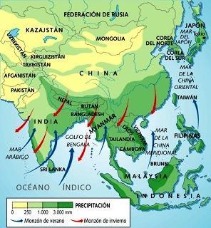 CLIMA MONZÓNICO LOCALÍZASE EN TEMPERATURAS PRECIPITACIÓNS PAISAXE (vexetación, poboación) Leste e SL de Asia