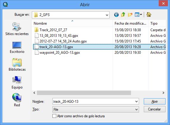 Input GPX File: Con el icono un sendero (track).