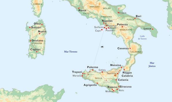 Fantasia Mediterránea 11 días / 10 noches Roma > Nápoles > Pompeya > Sorrento > Capri > Palermo > Monreale > Erice > Marsala > Agrigento > Noto > Siracusa > Taormina > Savoca > Forza D Agrò > Catania