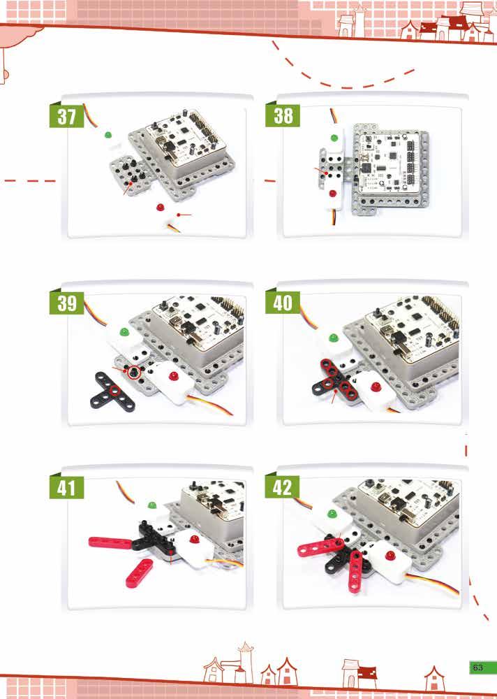 Guía Robotron Creative LED Coloca 4 s en la plancha 3x5 Conecta los módulos LED a cada lado de la plancha 3x5 Pieza en T Pon un nuevo en la plancha