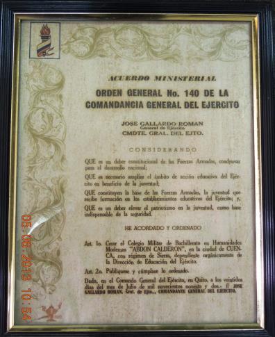 Ministerio de Educación y Cultura mediante resolución Nro. 608 del 29 de julio de 1992. A sus inicios estuvo conformado por 2 Señores Oficiales, el Sr. Mayor de E.M. Aquiles