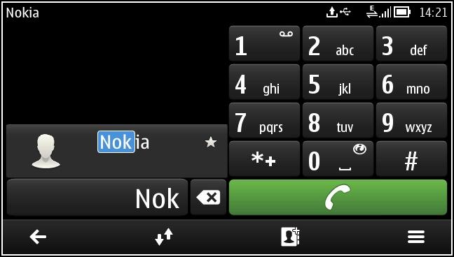 44 Teléfono En la pantalla de inicio, abra el teclado y comience a escribir el nombre o el apellido del contacto. También puede realizar la búsqueda por nombre de empresa.