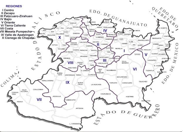 Figura 42. División geoestadística municipal de las 10 regiones socioeconómicas de acuerdo a INEGI del estado de Michoacán de Ocampo. 3 y 4). Frecuencia de la muestra.