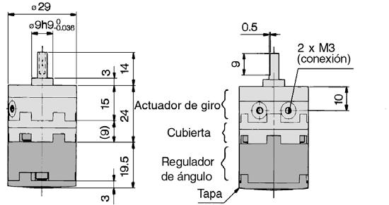 Serie CRB2BWU imensiones:,,, (con regulador de ángulo) paleta simple CRB2BWU,,, -S Las siguientes ilustraciones muestran el actuador para 9 cuando la conexión A es presurizada.