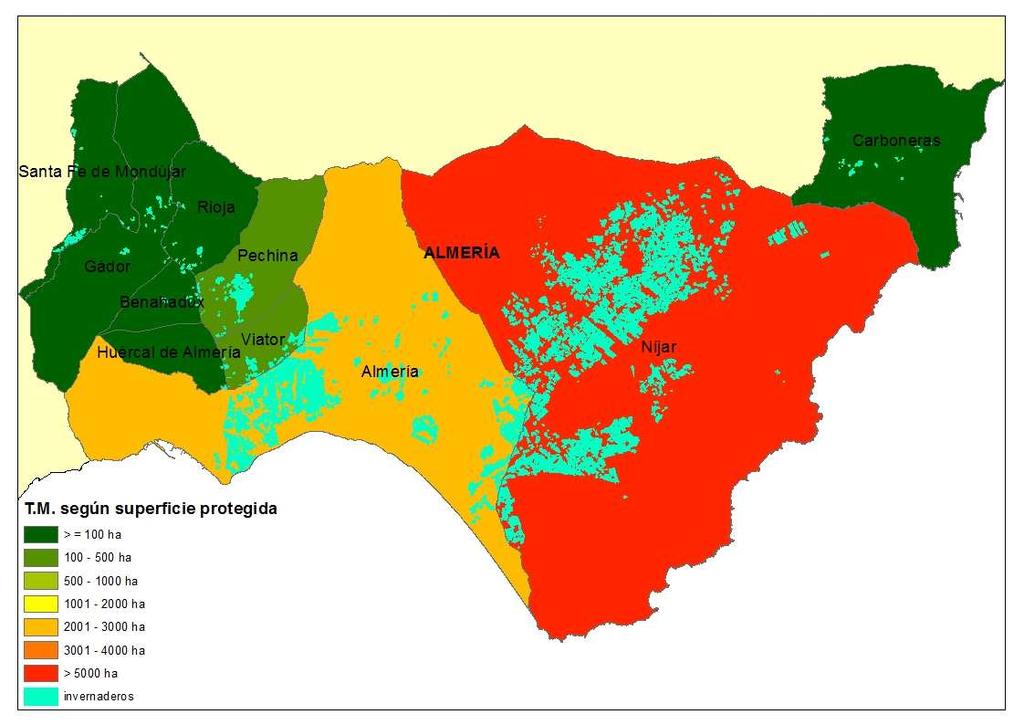 Figura 7 Distribución de los invernaderos y clasificación de términos municipales