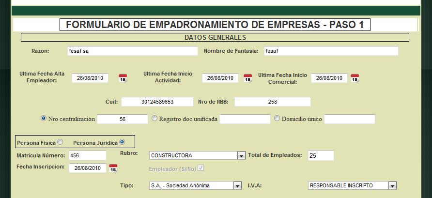 Resolución o Disposición, Fecha de emisión) (En el caso de poseer Registro de Empleadores con Documentación Laboral Unificada en la Provincia de Córdoba: Nº de Registro emitido por Disposición, año