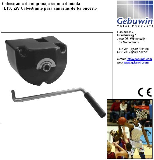 Cabestrante manual con engranaje corona dentada para canastas de baloncesto: Cabestrante de elevación, robusto y seguro. Desarrollado para manejar las canastas de baloncesto.