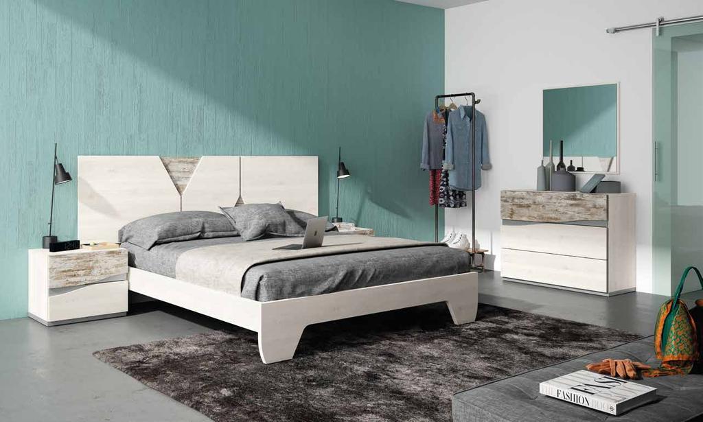 éfeso dormitorio 05b Blanco nordic / vintage Variante de color en el dormitorio con cabecero Éfeso con la suavidad del blanco nordic y la naturalidad del acabado