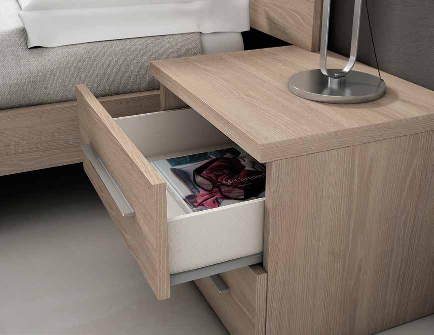 A modern bedside with top of 30 mm. and 16 mm. frames and fronts. The inner frames are finished in leather effect colour to provide quality and elegance.