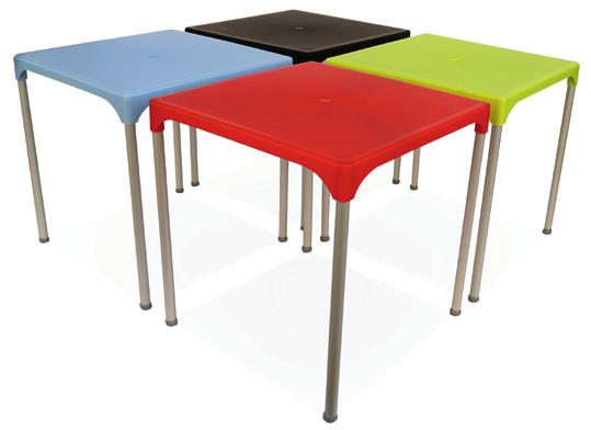 pink La mesa PINK es una pieza polivalente y muy funcional. Encimera en polipropileno reciclable con terminación en una amplia gama de atractivos colores. Estructura en aluminio.