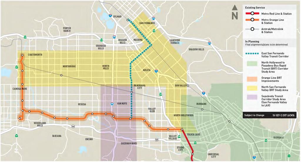 Proyectos de Transporte de la Medida M en el Valle de San Fernando Servicios Existentes Metro Red Line y Estaciones Orange Line de Metro y Estaciones Amtrak/Metrolink y Estaciones En Fase de