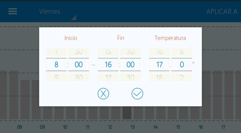 Seleccione las diferentes temperaturas para cada periodo de tiempo.