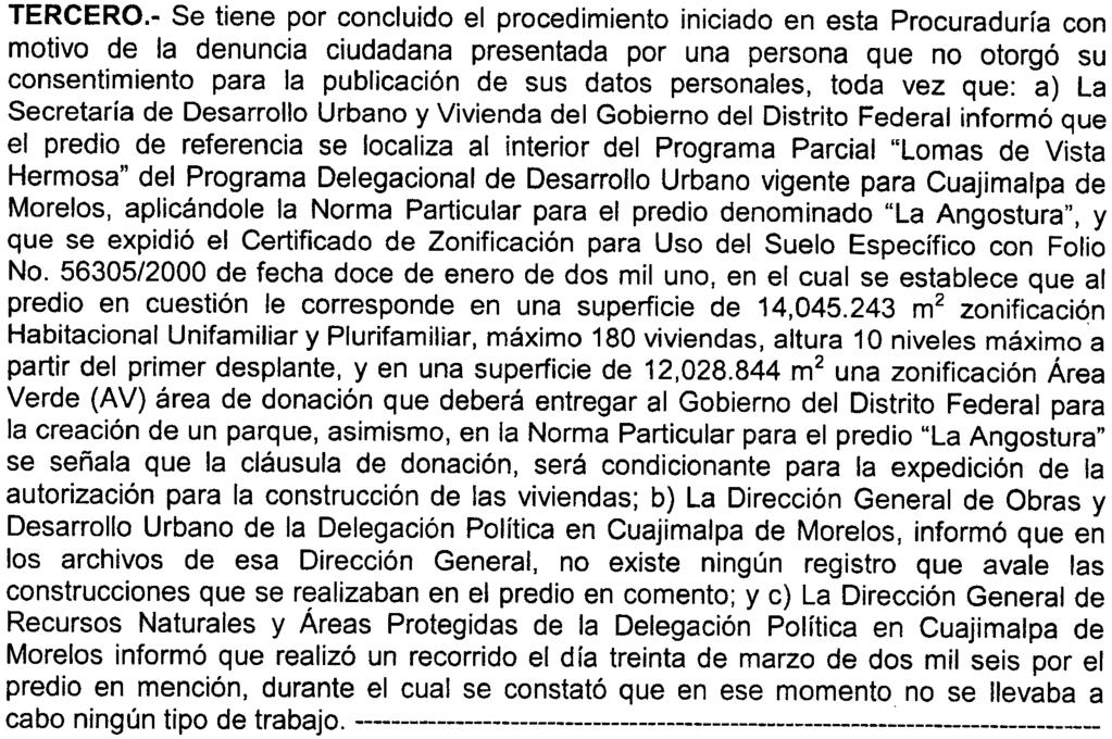 PROCURADURÍA AMBIENTAL y DEL ORDENAMIENTO TERRITORIAL DEL D.F. Don Benito Juárez Garcia TERCERO.