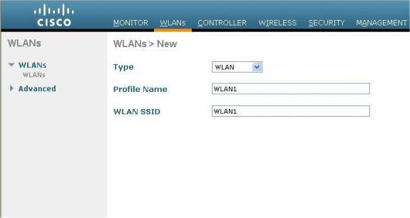 Haga clic el menú WLAN del regulador GUI, y elija nuevo. 2. Elija la red inalámbrica (WLAN) para el tipo. 3.