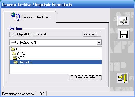 4.3.3. Generar Archivo Este botón se encuentra en la ventana Generar Archivo / Imprimir Formulario, a la cual se accede cliqueando el botón Generar Archivo / Imprimir Formulario desde la ventana