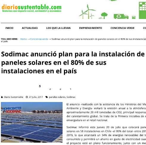 Anuncio SODIMAC 58 Instalaciones (2019) De Arica a Coyhaique Adjudicado a 2 ESCOs 30 % de ahorro Generación equivalente al