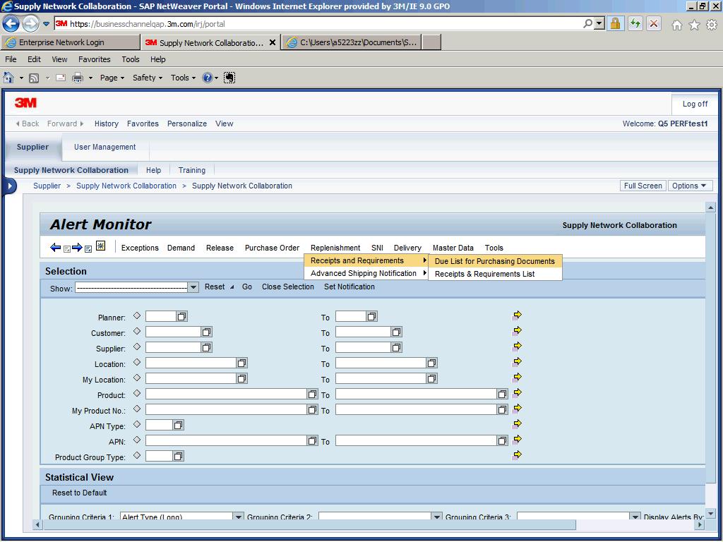 Ayuda de trabajo Crear y publicar una Notificación previa de embarque ES Step 1. Después de iniciar sesión en el sistema de SNC de SAP, aparece el Monitor de alertas. 2. Haga clic en el menú Delivery.