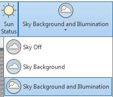 Otro parámetro importante de Sun & Sky es, justamente, el cielo o Sky ya que este nos permitirá definir si lo desactivamos, si lo dejamos como fondo o si le aplicamos Iluminación Solar con Raytraced.