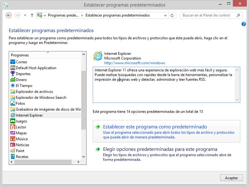 4) En la ventana Establecer programas predeterminados, haga clic en Internet Explorer en el panel izquierdo. Haga clic en Establecer este programa como predeterminado.
