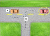 21 Qué movimientos indicados en el diagrama puede legalmente hacer el conductor del vehículo marcado con el círculo?