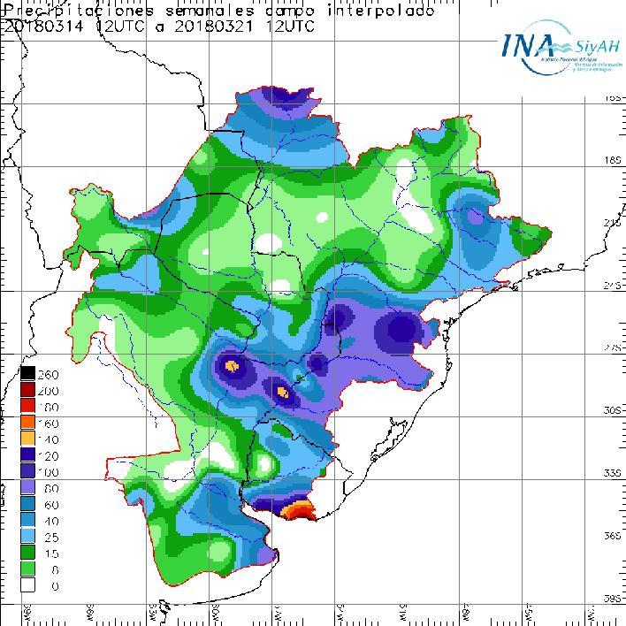 En tanto se pronostican lluvias y algunas tormentas dispersas en la cuenca de los ríos Paraná y Paraguay en territorio brasileño.