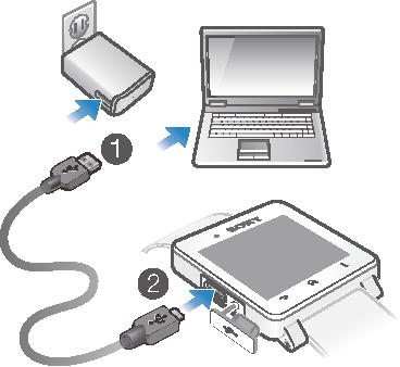 Para cargar la SmartWatch 2 1 Conecte un extremo del cable USB al cargador (o al puerto USB de un ordenador). 2 Enchufe el otro extremo del cable en el puerto micro USB de su SmartWatch 2.