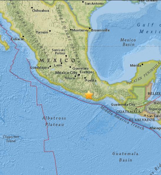 Un terremoto de magnitud 7,2 ha ocurrido en Oaxaca, México a una profundidad de 24,6 km (15 millas). Se sintió tan lejos como Guatemala.
