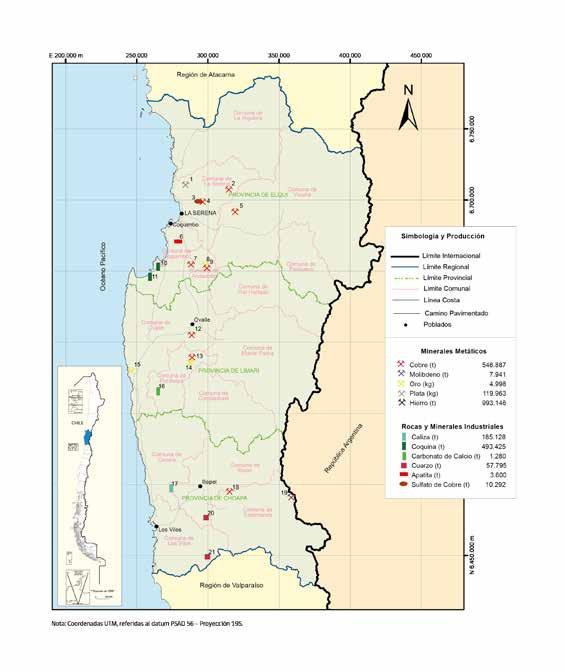 Región Coquimbo: Ubicación de principales yacimientos en