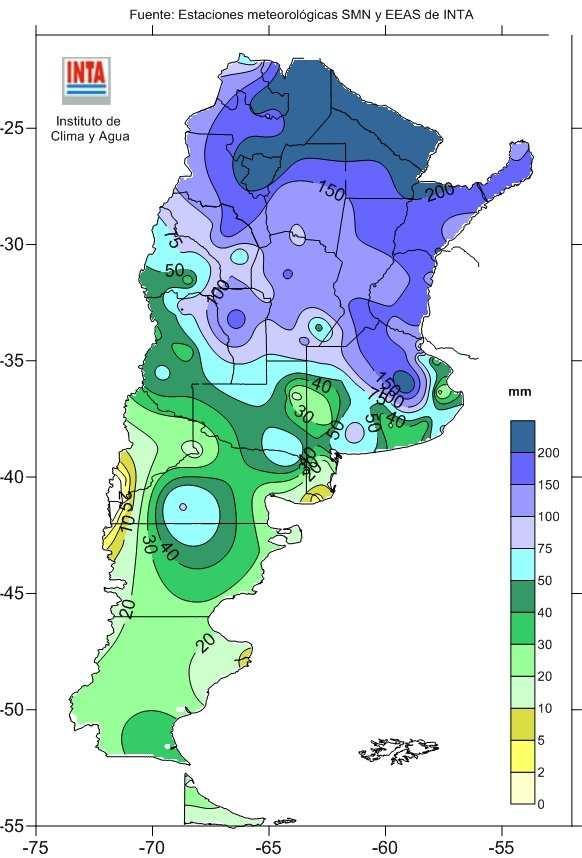 Las estaciones con valores más altos se citan a continuación: Fig. 1: Precipitación observada entre el 21 y el 28 de febrero de 2011 a las 9 horas. Lluvia (mm) 154.0 Formosa 127.8 Córdoba Aero 125.