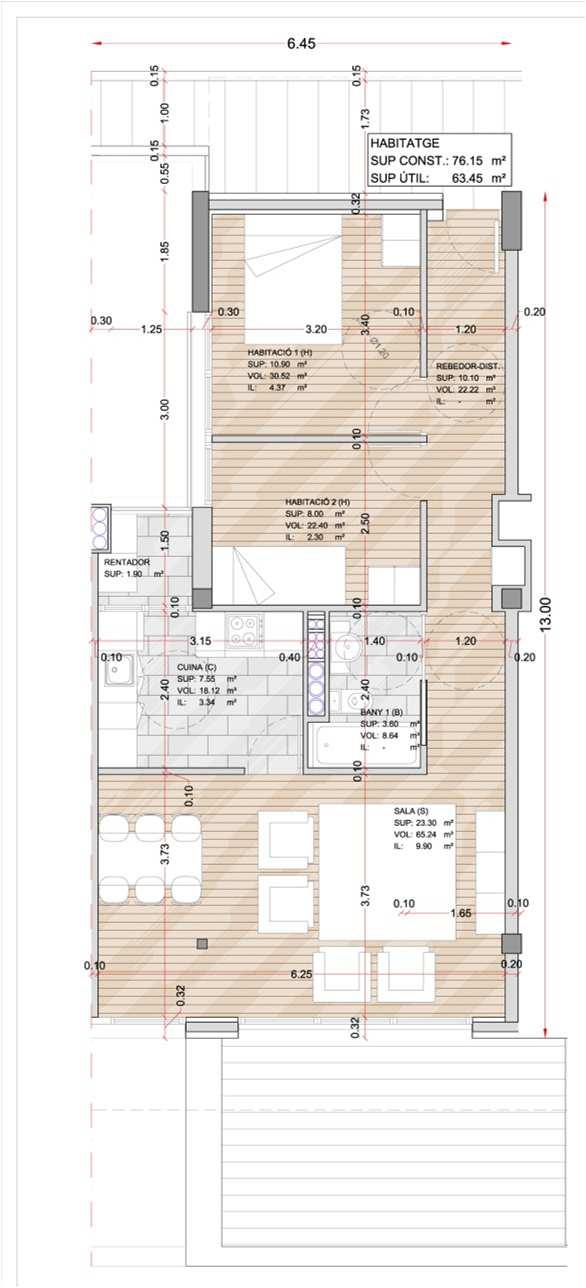 D141/2012 Annex 1 apartat 3. Requisits d habitabilitat exigibles als habitatges En el cas que la cuina s integri a EM la sup. vert.