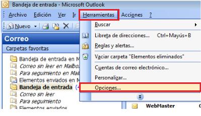 Agregar firma electrónica en Outlook 2003 Para agregar una firma electrónica, sitúese en la ventana principal de Outlook.