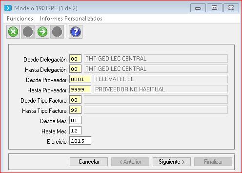 10205B Presentación IRPF MODELO 190 [10205B36] Se ha establecido una nueva opción que permite sacar un informe con los datos registrados en la aplicación para la presentación anual del Modelo 190 de
