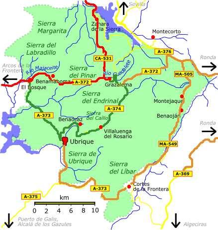 Borrador Programa de Uso Público del Parque Natural Sierra de Grazalema. 2010 Carreteras más frecuentadas Carreteras de media frecuencia Carreteras menos frecuentadas Mapa 7.